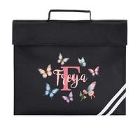 Personalised Girls Butterfly Bookbag Colourful Butterflies Design Custom Name Book Bag Back to School Nursery Reception, One Size, Black