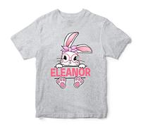 Personalised Girls Easter Bunny T Shirt Kids Girl Easter Sunday Spring Rabbit Tee Top, 7-8 Years, Sport Grey