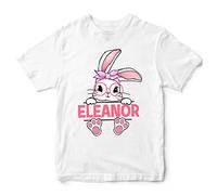 Personalised Girls Easter Bunny T Shirt Kids Girl Easter Sunday Spring Rabbit Tee Top, 7-8 Years, White