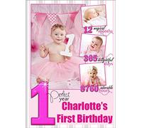 Personalised Girls First 1st Happy Birthday Party Poster Banner N128 One Perfect Year (A3 (29.7cm x 42cm))