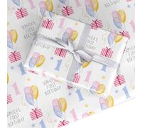 Personalised Girls First Birthday Wrapping Paper - Custom Name & Age Gift Wrap - 1st or Any Age - For Girls, Kids, Women & Adults - Pink Birthday Theme - Small Roll (50cm x 2.2m)