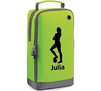 Personalised Girls Football Vector Image Your Name Sports Shoe/Accessory Boot Bag Gift Customised Any Atheltic Text Font Bag Cover Gym Sports Luggage Handler Fitness Bag (Lime Green)