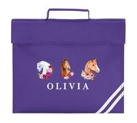 Personalised Girls Horse Book Bag with Custom Name Back to School Reading Folder for Primary Reception Kids New Term Gift, One Size, Purple