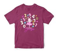 Personalised Girls Maths Day T Shirt Dancing Ballerina Rabbit Numbers Design Educational Tee Mathematics Classroom Top, 9-11 Years, Maroon