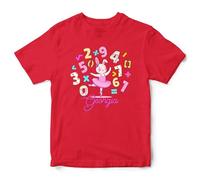Personalised Girls Maths Day T Shirt Dancing Ballerina Rabbit Numbers Design Educational Tee Mathematics Classroom Top, 9-11 Years, Red