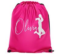 Personalised Girls Netball Drawstring Bag, Girls Net Ball Training PE Kit Bag, Back to School Gifts for Daughter, Kids Primary Netball Team Kit Bag, Hot Pink