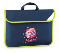 Personalised Girls Pink Books Hi-Viz Book Bag - Custom Name - Reflective Lightweight School Bag for Daughter - Kids Preschool Nursery Gift, One Size, Navy