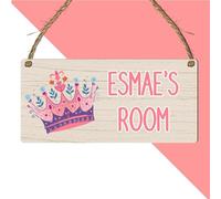 Personalised Girls Princess Theme Rectangle Hanging Room Plaque - MDF Wood, Custom Crown, Princess, Castle Door Sign, Thoughtful Birthday Keepsake Present (Crown)