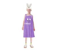 Personalised Girls Soft Bath Towel Wrap with Hair Drying Cap Set, Custom Embroidered Bunny Ear Bath Dress, Coral Fleece, Absorbent, Quick-Drying, DIY Gifts for Birthday, Any Occasion (Purple)