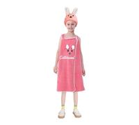 Personalised Girls Soft Bath Towel Wrap with Hair Drying Cap Set, Custom Embroidered Bunny Ear Bath Dress, Coral Fleece, Absorbent, Quick-Drying, DIY Gifts for Birthday, Any Occasion (Hot Pink)