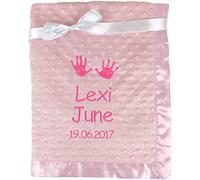 Personalised Girl's Super Soft Fluffy Pink Bobble Baby Handprints Blanket