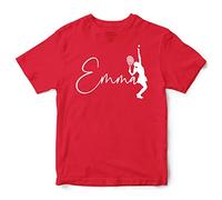 Personalised Girls Tennis T Shirt, Custom Tennis Player Girls Tshirt, Christmas and Birthday Gifts for Daughter who are on The School Tennis Team, 9-11 Years, Red