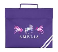 Personalised Girls Unicorn Book Bag Custom Name Reading Folder for Primary Reception Kids Back to School New Term Gift, One Size, Purple