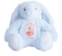 Personalised Girls Valentine's Bunny - Happy Valentines Day Gift Cute Customised Soft Cuddly Rabbit Toy Special Plushie Love For Girlfriend, Wife, Daughter, Granddaughter or Niece - Blue Bunny