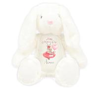 Personalised Girls Valentine's Bunny - Happy Valentines Day Gift Cute Customised Soft Cuddly Rabbit Toy Special Plushie Love For Girlfriend, Wife, Daughter, Granddaughter or Niece - White Bunny