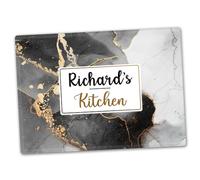 Personalised Glass Chopping Board, Grey and Gold Marble Design, Cutting Board, Kitchen Worktop Saver 40cm x 30cm, Wedding, Anniversary, Housewarming, New Home, Birthday, Gift for Chefs or Cook