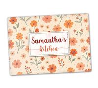 Personalised Glass Chopping Board - Kitchen Worktop Saver - 40cm x 30cm - Pastel Orange with Flowers