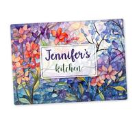 Personalised Glass Chopping Board - Kitchen Worktop Saver - 40cm x 30cm - Stained Glass Effect with Flowers D3