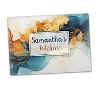 Personalised Glass Chopping Board, Mixed Blue and Gold Marble, Cutting Board, Kitchen Worktop Saver 40cm x 30cm, Wedding, Anniversary, Housewarming, New Home, Birthday, Gift for Chefs or Cook D2