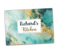 Personalised Glass Chopping Board, Teal, Green and Gold Marble Design, Cutting Board, Kitchen Worktop Saver 40cm x 30cm, Wedding, Anniversary, Housewarming, New Home, Birthday, Gift for Chefs or Cook