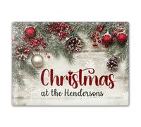 Personalised Glass Chopping or Serving Board - Christmas Theme with Decorations, Snow - Table Decor for Christmas Dinner, Gift for Host, Cutting Board, Kitchen Worktop Saver, 40cm x 30cm