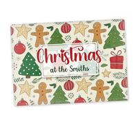 Personalised Glass Chopping or Serving Board with Gingerbread Man, Tree, Star, Baubles - Table Decoration for Christmas Dinner, Gift for Host, Cutting Board, Kitchen Worktop Saver, 40cm x 30cm