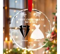 Personalised Glass Christmas Bauble 2025 with Photo & Text, Personalised Christmas Tree Hanging Decorations for Baby's First,Lovers,Family,Friends,Pets, Custom Wedding Gift for Couples (First Wedding)
