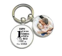 Personalised Glass Keyring with Photo First 1ST Father's Day Gift for Men Dad Daddy from Baby Boy,Baby Girl Handmade Keychain Keepsake-Happy 1st Father's Day to The Best Daddy in The World (White)