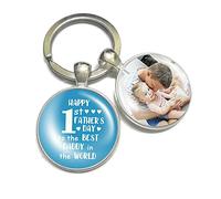 Personalised Glass Keyring with Photo First 1ST Father's Day Gift for Men Dad Daddy from Baby Boy,Baby Girl Handmade Keychain Keepsake-Happy 1st Father's Day to The Best Daddy in The World (Blue)