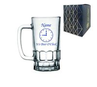 Personalised Glass Tankard, with Beer o'clock Design