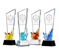 Personalised Glass Trophy Award Custom Engraved with Text and Logo Customised Glass Plaque for Employee of the Year Custom Events Recognition Retirement (Crystals)