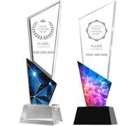Personalised Glass Trophy Award Custom Engraved with Text and Logo Customised Glass Plaque for Employee of the Year Custom Events Recognition Retirement (Starry Sky)