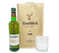 Personalised Glenfiddich 12 Year Old Single Malt Scotch Whisky Gift Set with Glass | Premium Whisky Gift in Wooden Presentation Box | Custom Gift for Him or Her - 40% ABV, 70cl
