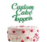 Personalised Glitter Cake Topper Happy Birthday Decorations Glitter Card Any Text Customised Wedding Party Multicolour 1st 13th 16th 18th 21st 30th 40th 50th 60th 70th (Green)