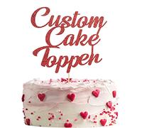 Personalised Glitter Cake Topper Happy Birthday Decorations Glitter Card Any Text Customised Wedding Party Multicolour 1st 13th 16th 18th 21st 30th 40th 50th 60th 70th (Red)