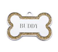 Personalised Glitter Dog Tag, Double-Sided Custom Alloy Pet ID Tag, Laser Engraved Name Tag for Dogs, Cats & Pet Owners (Gold, M)