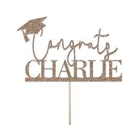 Personalised Glitter Graduation Cake Topper By KreateSquare - Customise with any Name - Congrats Graduation Hat - Ideal for University Students. (Champagne)