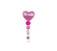 Personalised Glitter Nurse Badge Reel Retractable Custom Name Pink Doll Beaded Heart ID Badge Holders Retractable Gifts for Doctor RN CNA LPN RT Nursing Teacher Medical Student
