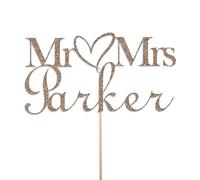 Personalised Glitter Wedding Cake Topper by KreateSquare - Custom Colour Customisable With Any Name - Mr and Mrs Rustic Design - Cake Decoration For Wedding (Champagne)