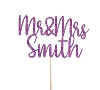 Personalised Glitter Wedding Cake Topper by KreateSquare - Mr and Mrs Rustic Design - Customisable with Any Name, Custom Colour - Cake Decoration For Wedding (Muse)