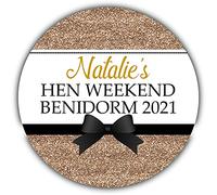 Personalised Gloss Hen Night Stickers Labels for Party Bag Thank You Printed Glitter Effect (35 x Round 37mm Small, Gold)