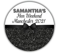 Personalised Gloss Hen Night Stickers Labels for Party Bag Thank You Printed Glitter Effect Black (2 x Round 140mm Giant)