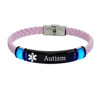 Personalised Glow in the Dark Medical Alert ID Leather Bracelet for Men Women, Custom Identification Alarm Wristband for Meds Disease Allergies Awareness Jewellery for Emergency