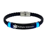 Personalised Glow in the Dark Medical Alert ID Leather Bracelet for Men Women, Custom Identification Alarm Wristband for Meds Disease Allergies Awareness Jewellery for Emergency