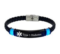 Personalised Glow in the Dark Medical Alert ID Leather Bracelet for Men Women, Custom Identification Alarm Wristband for Meds Disease Allergies Awareness Jewellery for Emergency