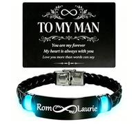 Personalised Glow Men's Infinity Bracelet, Custom Engraved Names Silicone Wristband with Love Note Wallet Card Eternal Relationship Gift for Him Husband Bf Fiance