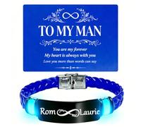 Personalised Glow Men's Infinity Bracelet, Custom Engraved Names Silicone Wristband with Love Note Wallet Card Eternal Relationship Gift for Him Husband Bf Fiance