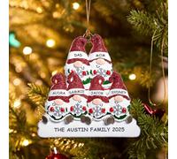 Personalised Gnome Family Ornaments 2025 Custom Name Xmas Tree Hanging Pendant with 2-6 Names Customise Christmas Baubles Gifts for Family/Dad/Mom