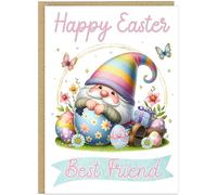 Personalised Gnome Happy Easter Card - Cute Gonk in Egg Basket Happy Easter Greetings Cards For Family - Custom Own Name Gift for Grandma Nanna Mummy Mum Friend (Design 10)