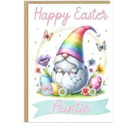 Personalised Gnome Happy Easter Card - Cute Gonk in Egg Basket Happy Easter Greetings Cards For Family - Custom Own Name Gift for Grandma Nanna Mummy Mum Friend (Design 4)